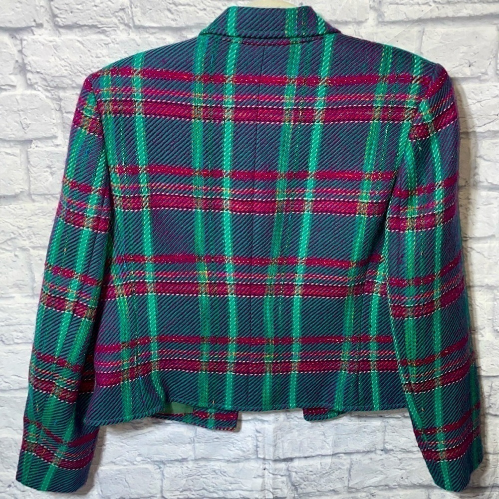 Vintage Valentino Miss V Classic Plaid Wool Button Down Blazer Cardigan Jacket - Picture 2 of 10
